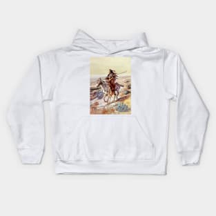 “Indian With Spear” by Charles Russell Kids Hoodie